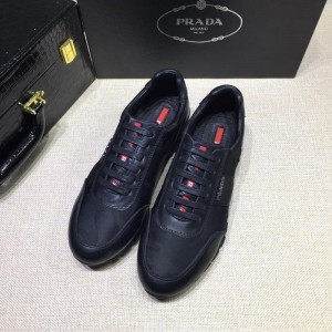 Prada Perfect Quality Sneakers Black and Prada patches with black sole MS071282