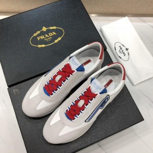 Prada Perfect Quality Sneakers Grey suede and Prada print with white sole MS071286