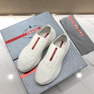 Prada Perfect Quality Sneakers White and red Prada patches with white soles MS071292