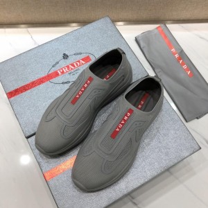 Prada Perfect Quality Sneakers Grey and red Prada patch with grey sole MS071295