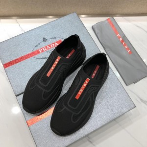 Prada Perfect Quality Sneakers Black and Red Prada Patch with Black Sole MS071296