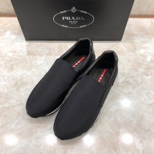 Prada Perfect Quality Sneakers Black and black leather heel with white sole MS071307