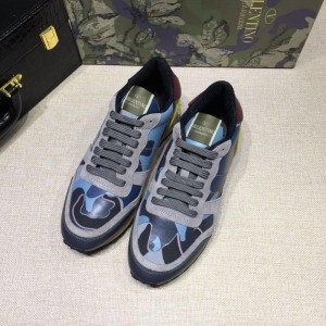 Valentino Perfect Quality Sneakers Grey and blue camouflage details with beige soles MS071448