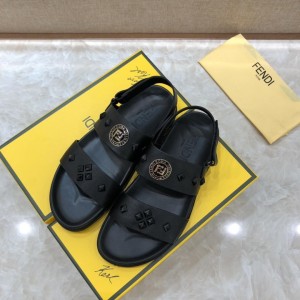 Fendi Black Leather Sandals With FF Design MS07233