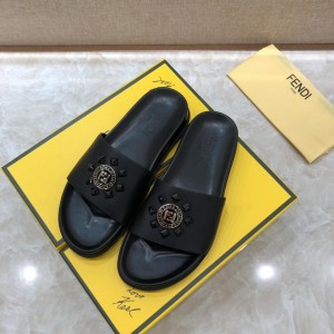 Fendi black Slippers with golden FF design MS07234