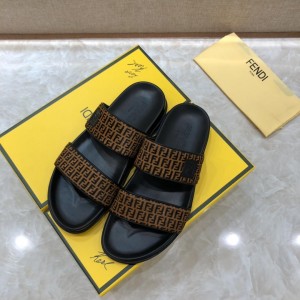 Fendi black Slippers with brown canvas MS07238