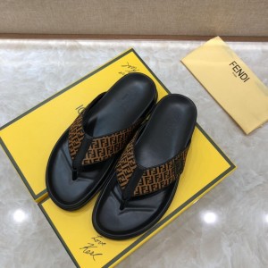 Fendi black flip-flop with brown canvass MS07239