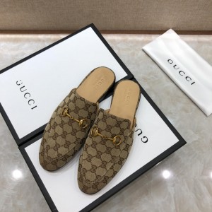 Guccibrown Slipper with golden button and GG web MS07529