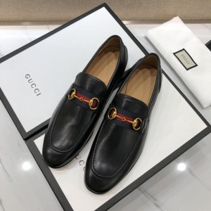 Gucci Black Leather loafer with GG Web MS07534