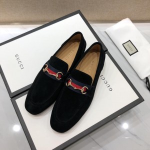 Gucci Deep Black Perfect Quality Loafers With Golden Buckle MS07540