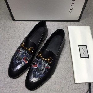 Gucci Black Bright leather Perfect Quality Loafers With Wolf MS07608