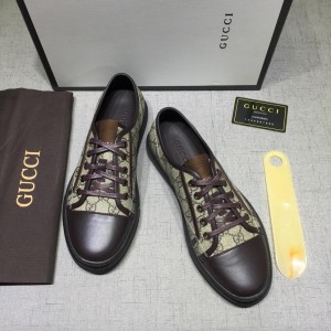 Gucci Fashion Sneakers Beige and GG print with black rubber sole MS07640