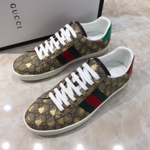 Gucci Fashion Sneakers Ebony GG print and gold sealed embroidery with white sole MS07653