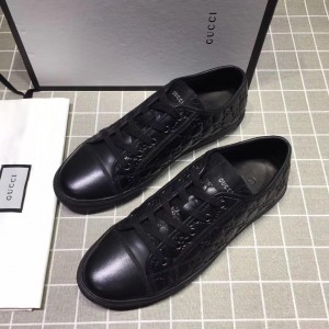 Gucci Fashion Sneakers Black and GG engraving with black sole MS07671