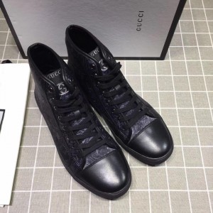 Gucci High-top Fashion Sneakers Black and white grass print with black sole MS07680