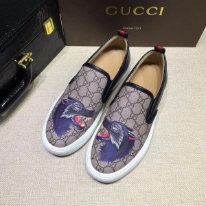 Gucci Fashion Sneakers Beige GG and wolf head print with white sole MS07703