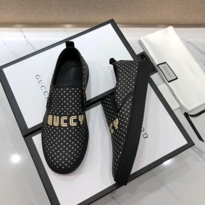 Gucci Fashion Sneakers Black Star Dot and Gucci Vintage Print with Black Sole MS07714