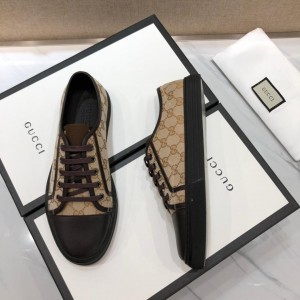 Gucci Fashion Sneakers Beige and GG print with brown sole MS07769