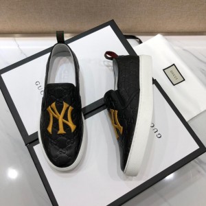 Gucci Fashion Sneakers Black GG engraving and yellow NY embroidery with white sole MS07773