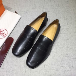 Hermes Black Bringht Leather Perfect Quality Loafers MS07800