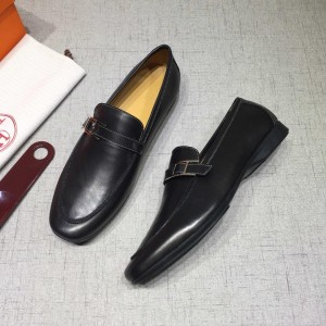 Hermes Black leather Perfect Quality Loafers MS07805