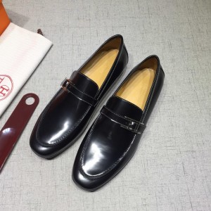 Hermes Black Bringht leather Perfect Quality Loafers MS07806