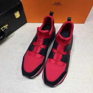 Hermes Fashion Sneakers Red and Black leather surround with Three-color sole MS07811