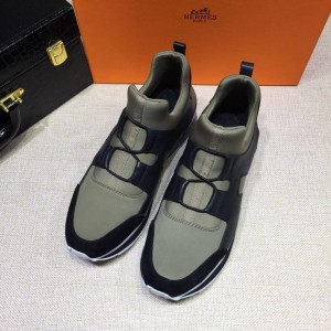 Hermes Fashion Sneakers Gray and Black leather surround with Three-color sole MS07812