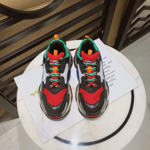 Balenciaga Triple S Trainers Shoes Black and Red with Green Sneaker MS09079