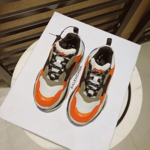 Balenciaga Triple S Mesh & Leather Trainer Perfect Quality Sneaker In White and orange details Sneaker MS09080