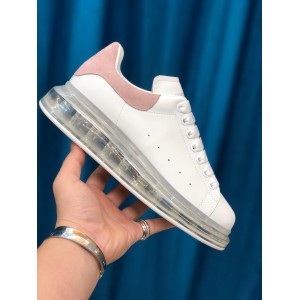 Alexander McQueen Fahion Sneaker White and pink suede heel with transparent sole MS100029