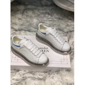 Alexander McQueen Fahion Sneaker White and Iridescent heel with transparent sole MS100030