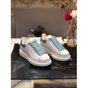 Alexander McQueen Fahion Sneaker White and sky blue glitter heel MS100044