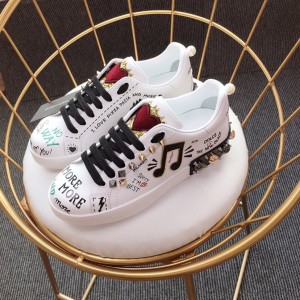 Dolce & Gabbana White and music symbol theme patch with white sole Sneakers MS110010