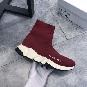 Balenciaga Speed Knitted socks High Quality Sneakers Burgundy and white rubber soles WS980003