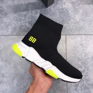 Balenciaga Speed Knitted socks High Quality Sneakers Black and yellow BB print and white rubber sole WS980007