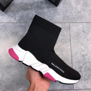 Balenciaga Speed Knitted socks High Quality Sneakers Black and white rubber sole with purple detail WS980008