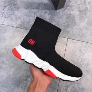 Balenciaga Speed Knitted socks High Quality Sneakers Black and red BB print and white rubber sole WS980010