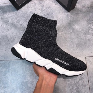 Balenciaga Speed Knitted socks High Quality Sneakers Black and flash detail with white rubber sole WS980015