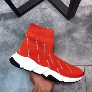 Balenciaga Speed Knitted socks High Quality Sneakers Red and letter print with white sole WS980020