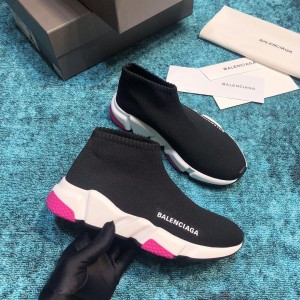 Balenciaga Speed Knitted socks High Quality Sneakers Black and white sole with pink details  WS980023