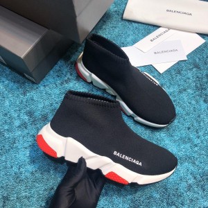 Balenciaga Speed Knitted socks High Quality Sneakers Black and white sole with red details WS980024