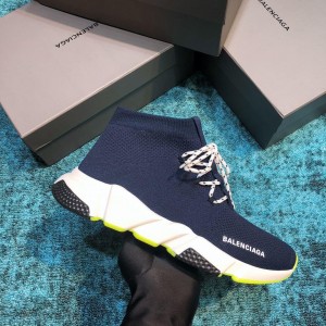 Balenciaga Speed Knitted socks High Quality Sneakers Blue and Color-block sole with Two-tone shoelace WS980031