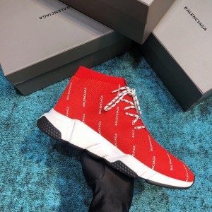 Balenciaga Speed Knitted socks High Quality Sneakers Red and Monogram print with Two-tone shoelace WS980035