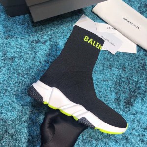 Balenciaga Speed Knitted socks High Quality Sneakers Black and green print with white rubber sole WS980038