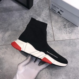 Balenciaga Speed Knitted socks High Quality Sneakers Black and white rubber sole with red details WS980039