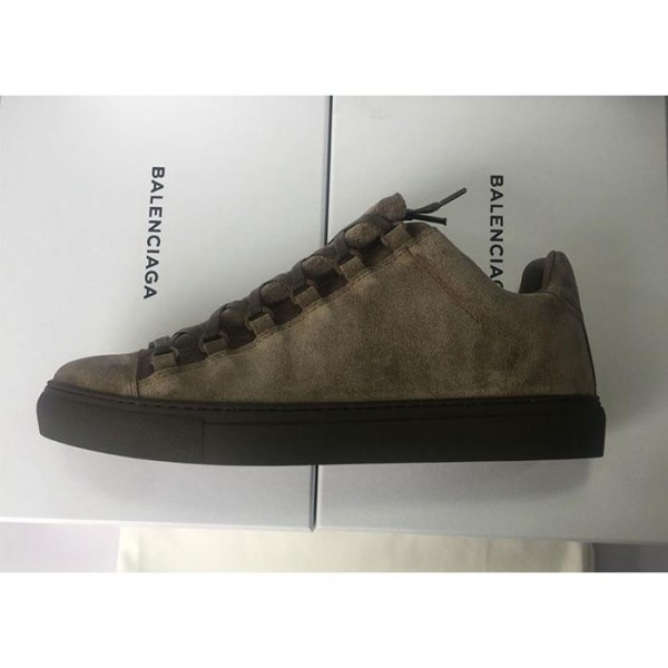 High Quality Balenciaga Arena Low-Top Brown Suede Trainers