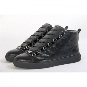 High Quality Balenciaga Arena Creased Leather Sneakers Black