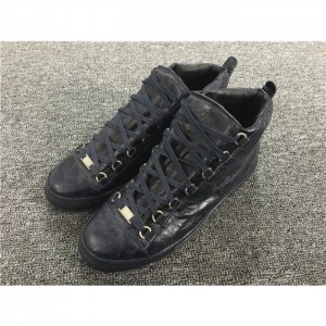 Balenciaga Arena Dark Blue High Top Crease Leather Sneaker