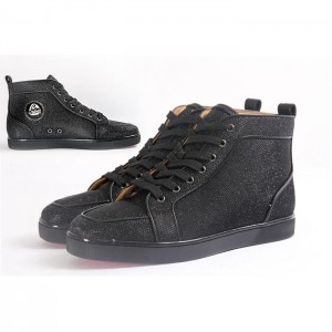 High Quality Christian Louboutin Rantus Orlato Glitter Flat Mens High Top Black Sneaker